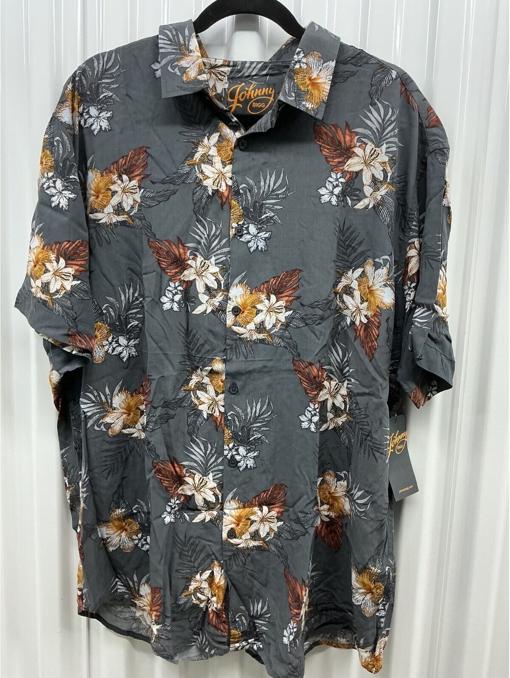 Men’s 2XL Johnny Bigg Grey Hawaiian Button Down Shirt Short Sleeve #61